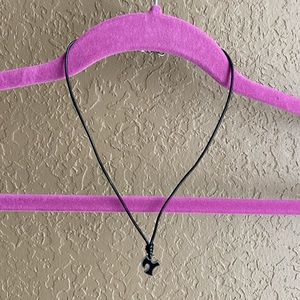 Fossil Black Leather Necklace with Steel Charm
